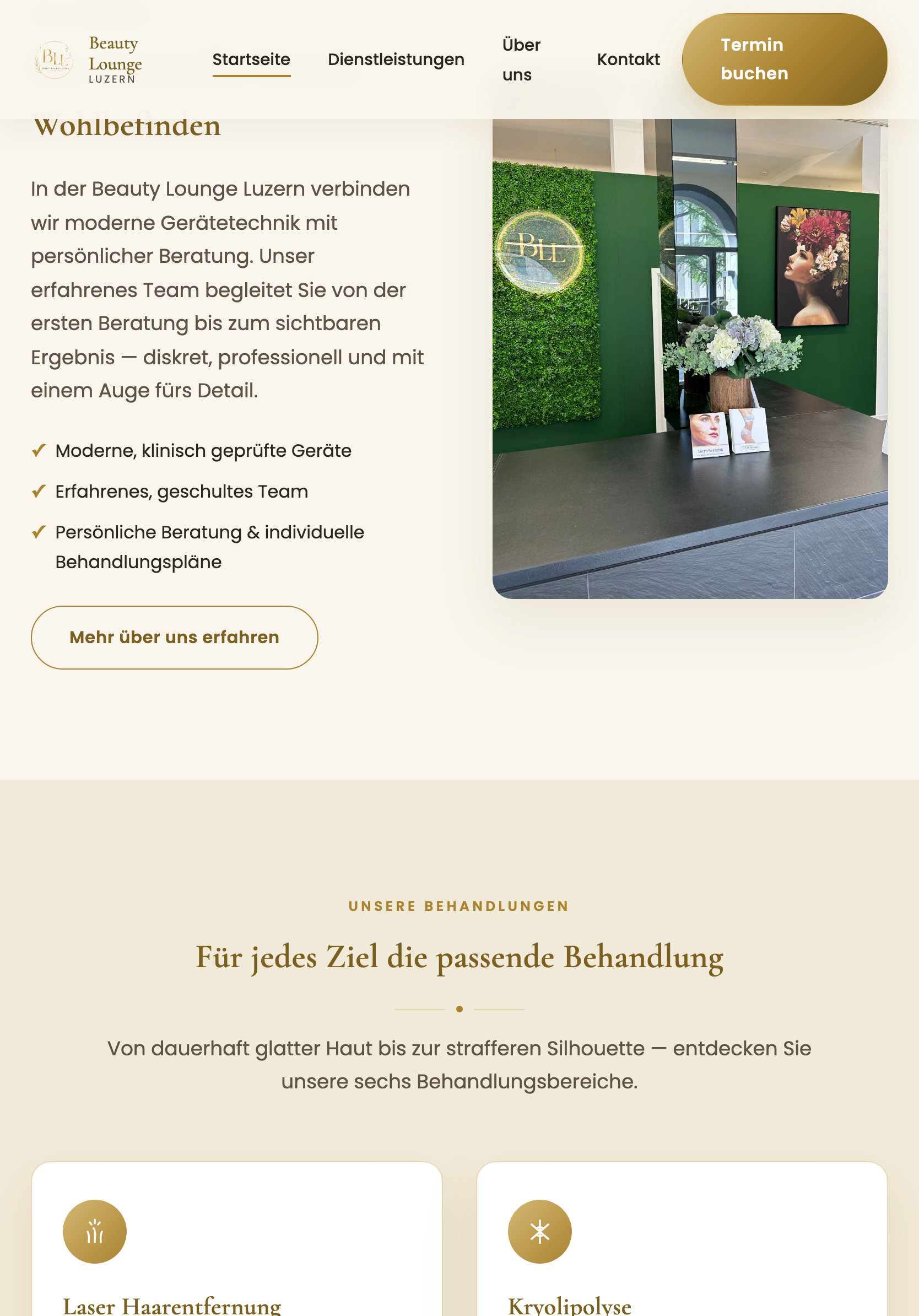 Beauty Lounge Luzern Webseite auf dem Tablet